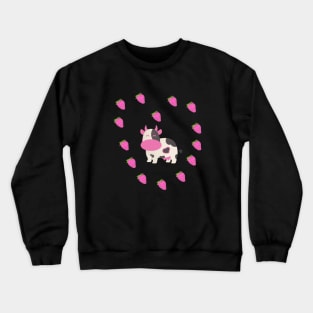 Strawberry Cow Heart, Cute , Cartoon Crewneck Sweatshirt